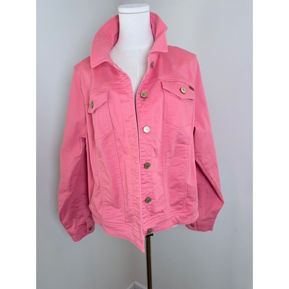 Isaac Mizrahi Live Jacket Womens 18W Pink Coral Button Front Stretch Flawed